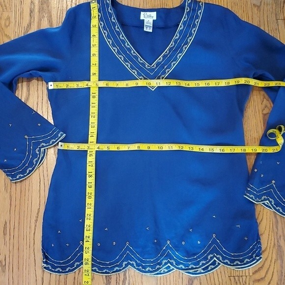 LILLY PULITZER NAVY BLUE GOLD BEADED LINEN TUNIC SIZE MEDIUM - Picture 10 of 10